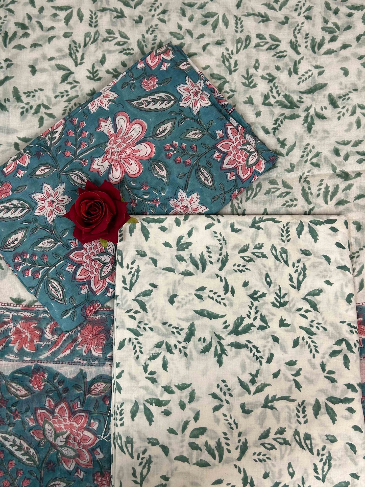 Teal Blue Cotton Dupatta Three- Piece Suits