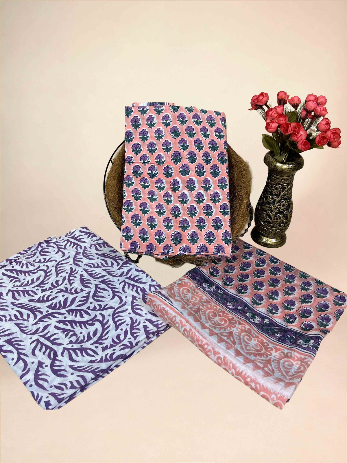 Dusty Rose Cotton Dupatta Three- Piece Suits
