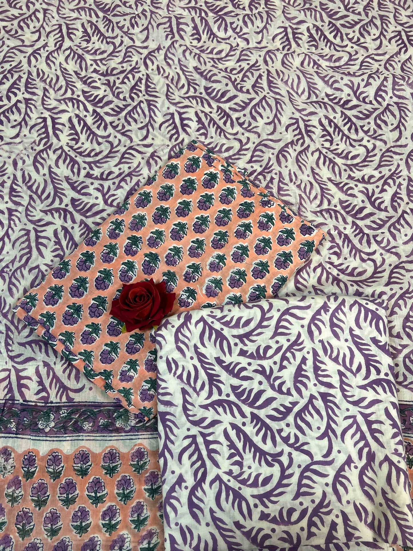 Dusty Rose Cotton Dupatta Three- Piece Suits
