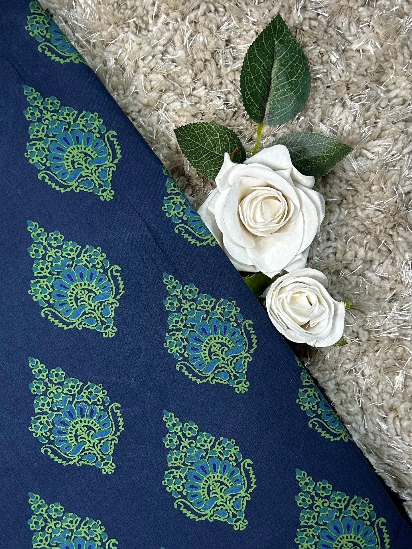 Discharge Print Handblock Cotton Fabric