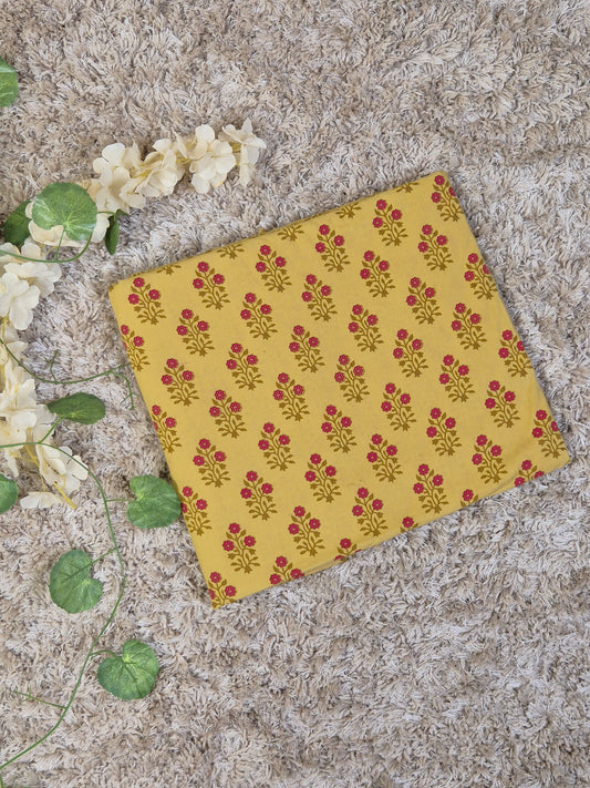 Multicolor Discharge Hand Print Cotton Fabric | Butter Yellow