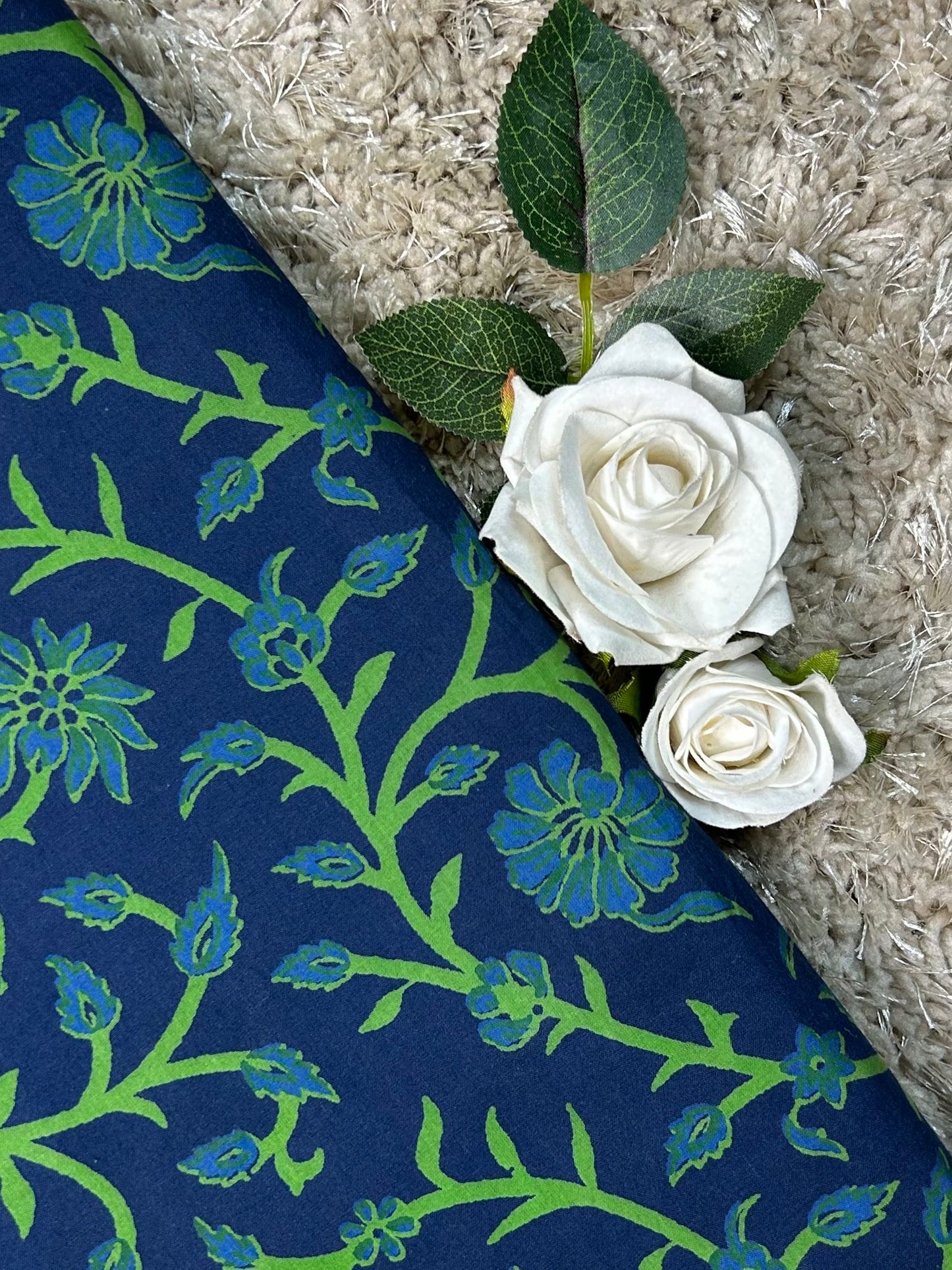 Discharge Print Handblock Cotton Fabric