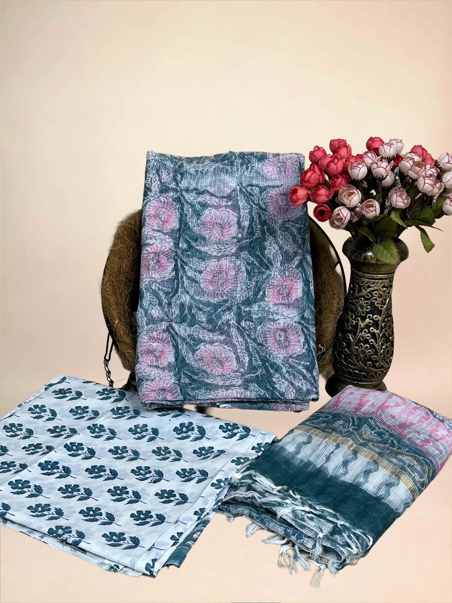 Teal Full Kota Handblock Printed Cotton Suit Set