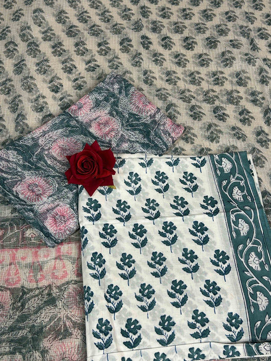 Teal Full Kota Handblock Printed Cotton Suit Set