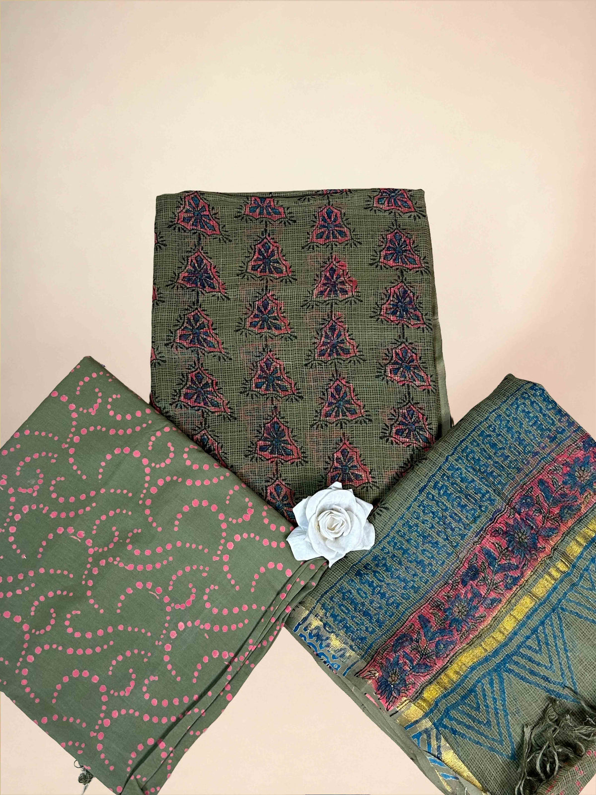 Olive Full Kota Handblock Printed Cotton Suit Set