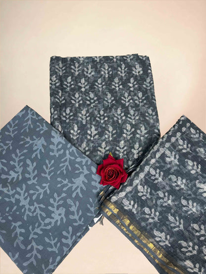 Charcoal Full Kota Handblock Printed Cotton Suit Set