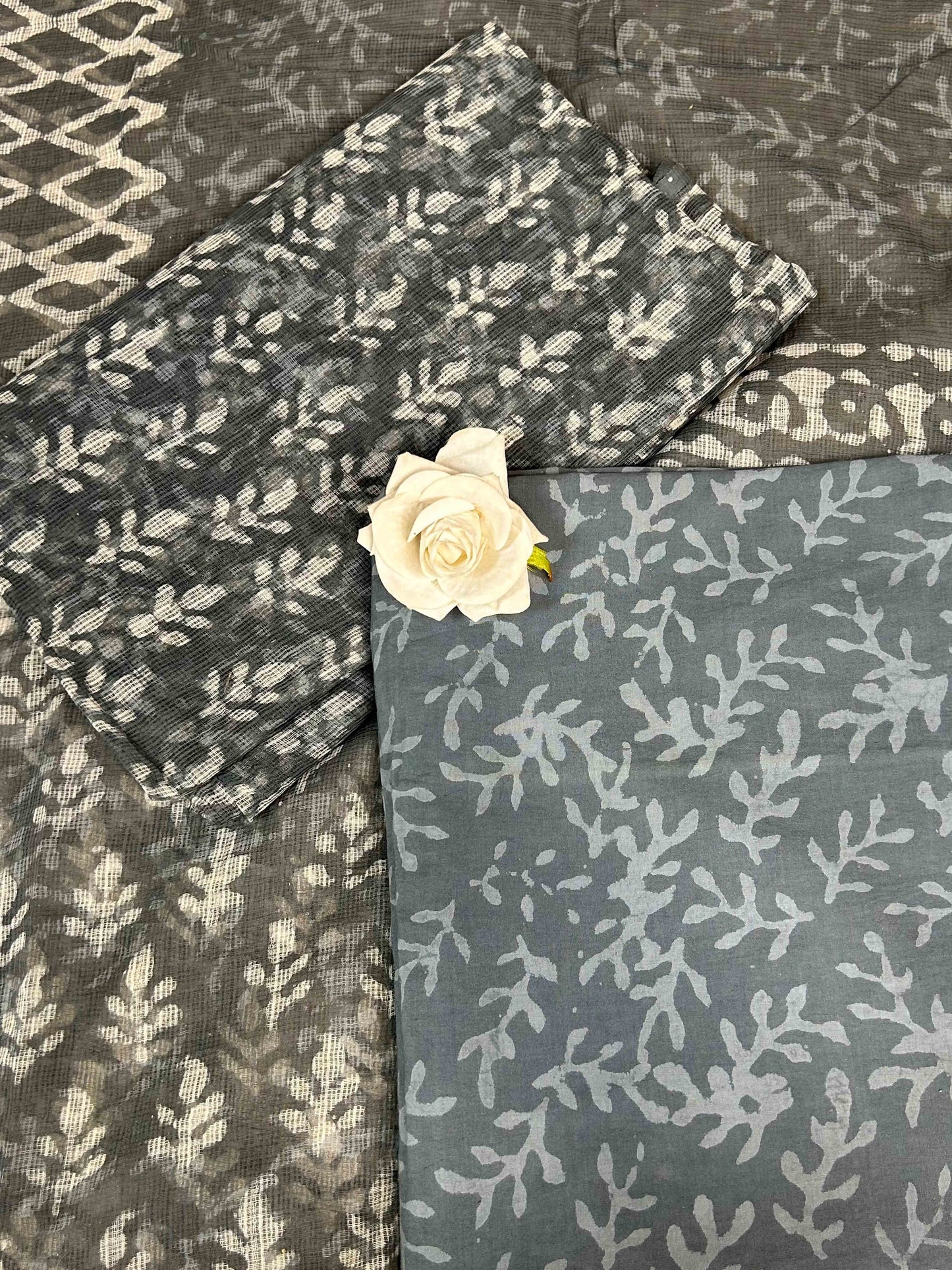 Charcoal Full Kota Handblock Printed Cotton Suit Set