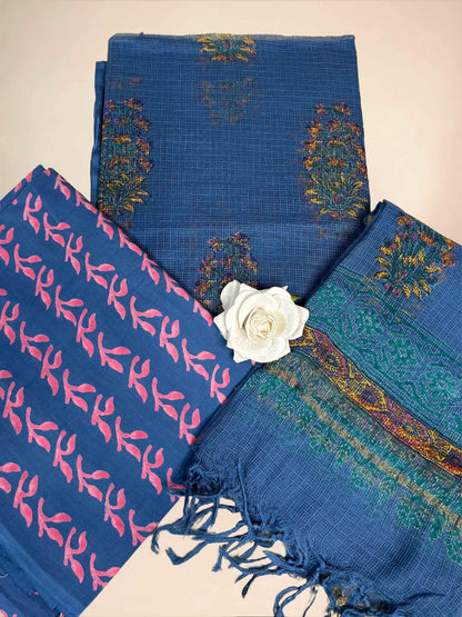Navy Blue Full Kota Handblock Printed Cotton Suit Set