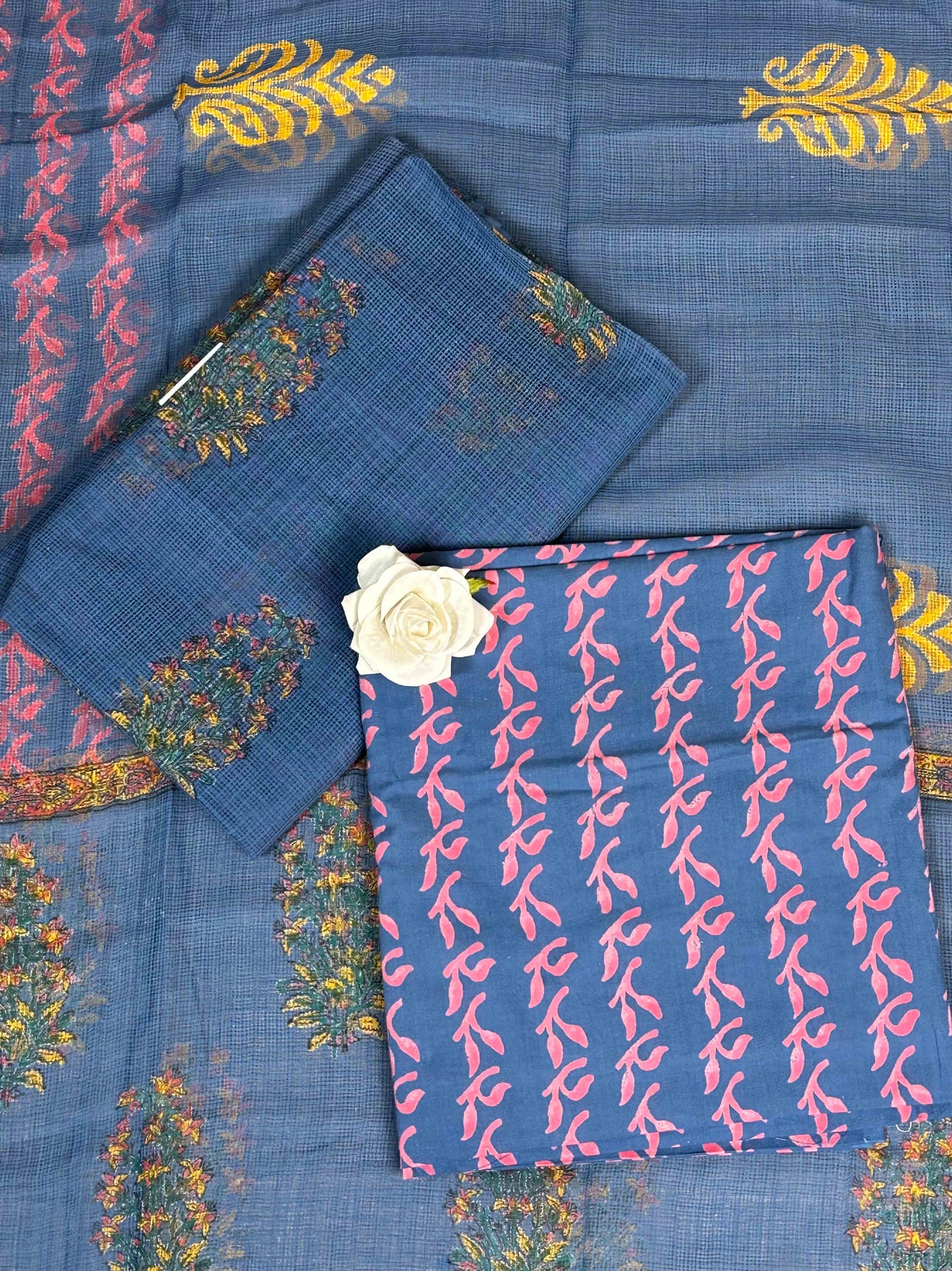 Navy Blue Full Kota Handblock Printed Cotton Suit Set