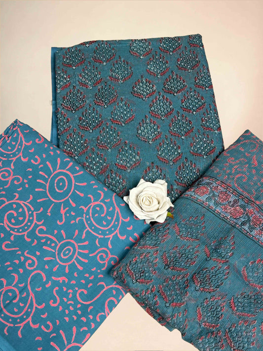 Teal Full Kota Handblock Printed Cotton Suit Set