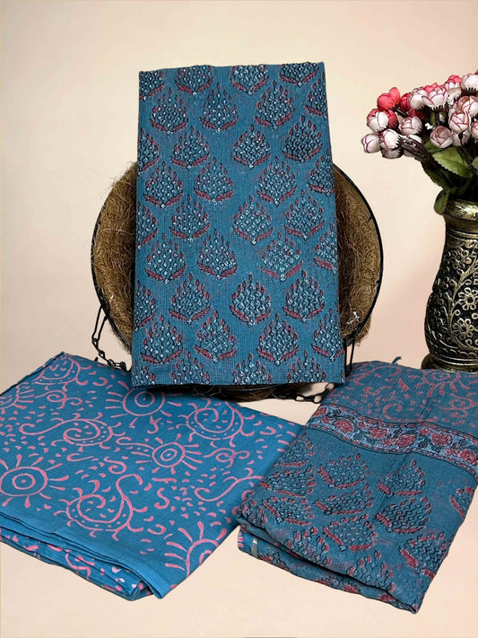 Teal Full Kota Handblock Printed Cotton Suit Set