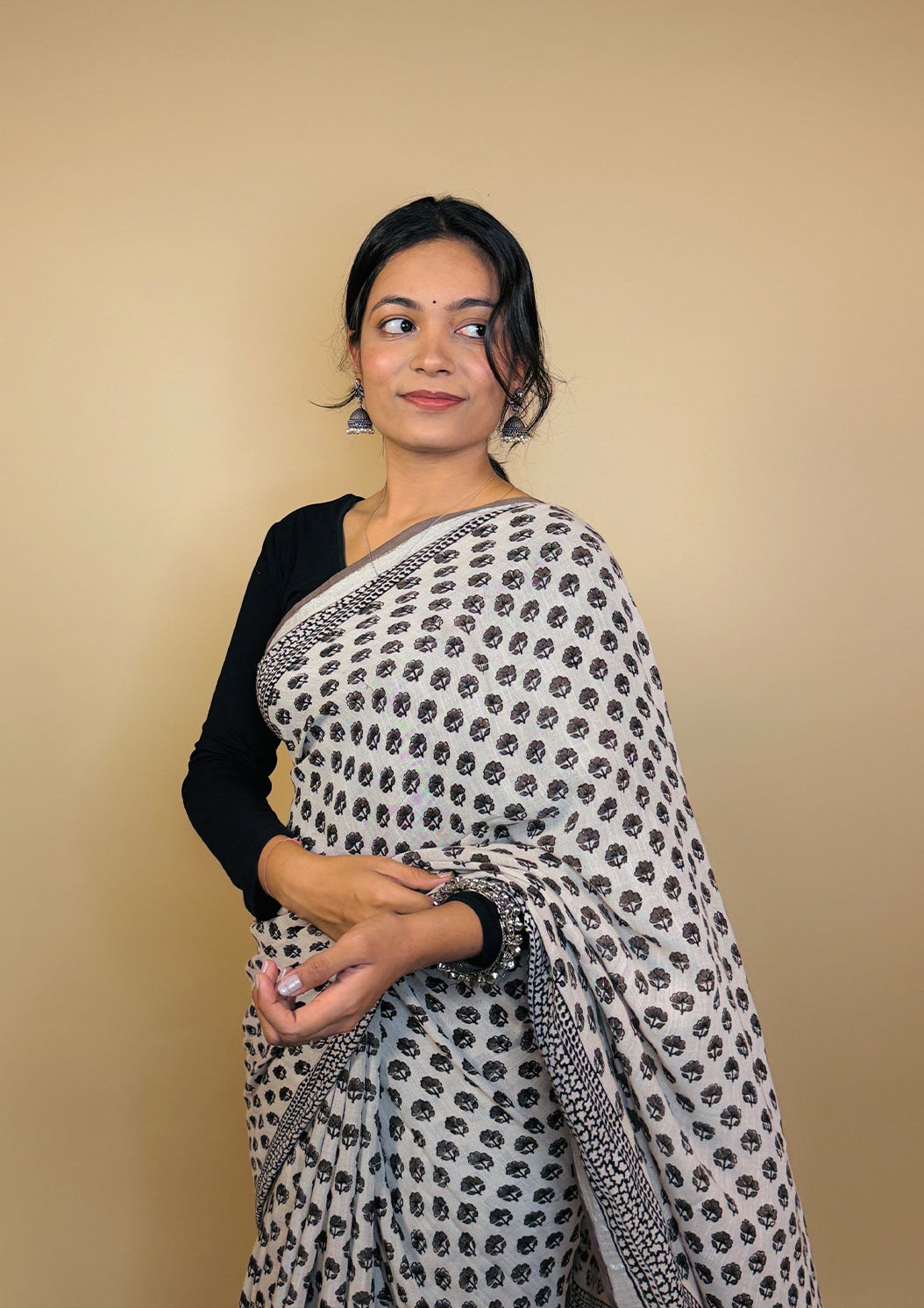 Handblock Printed Linen Saree