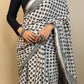 Handblock Printed Linen Saree Black 