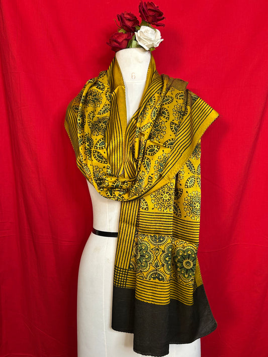 Handcrafted Ajrakh Gaji Stole for Women Featuring Authentic Indian Block Print Design