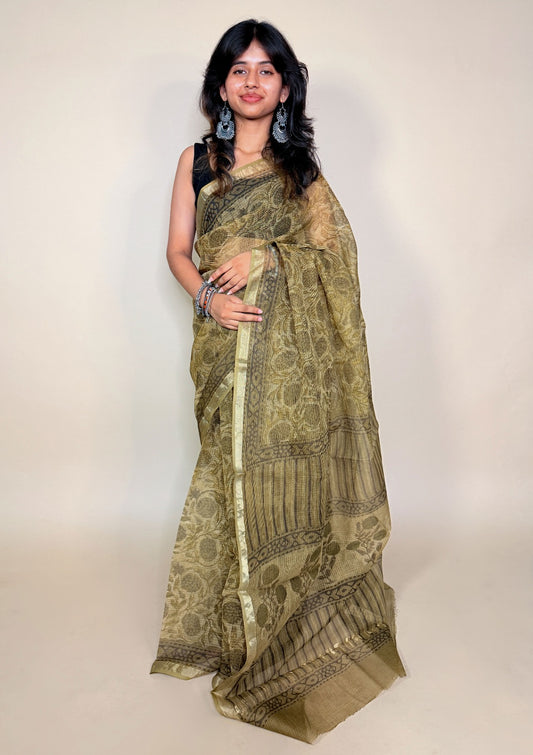 Olive Green Kota Print Fabric
