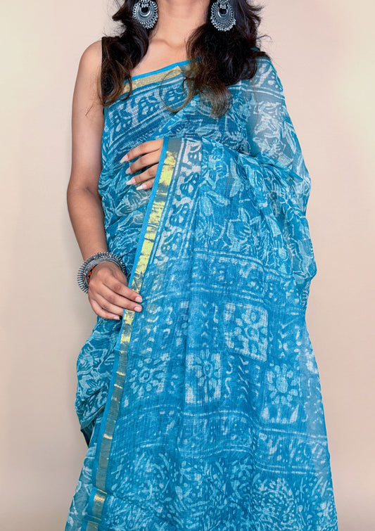 Teal Blue Kota Print Fabric