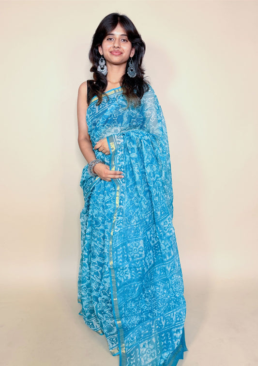 Teal Blue Kota Print Fabric