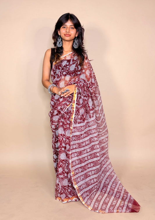 Maroon Kota Print Fabric