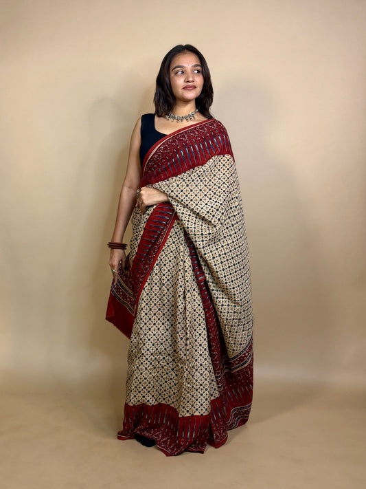Saudagiri Assamese Silk Handblock Printed Saree