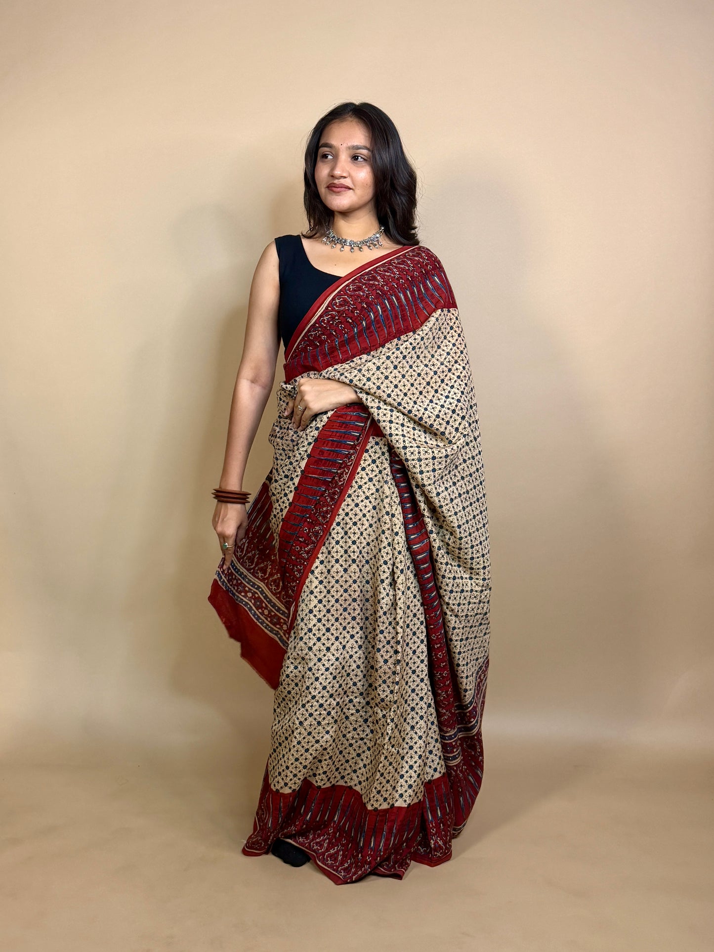 Saudagiri Assamese Silk Handblock Printed Saree