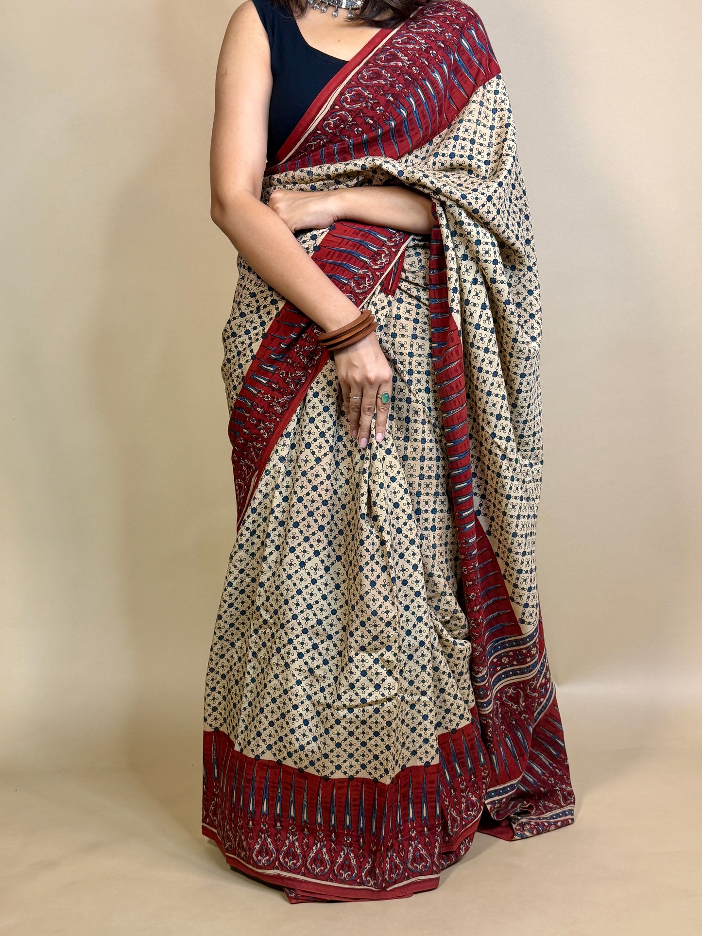 Saudagiri Assamese Silk Handblock Printed Saree