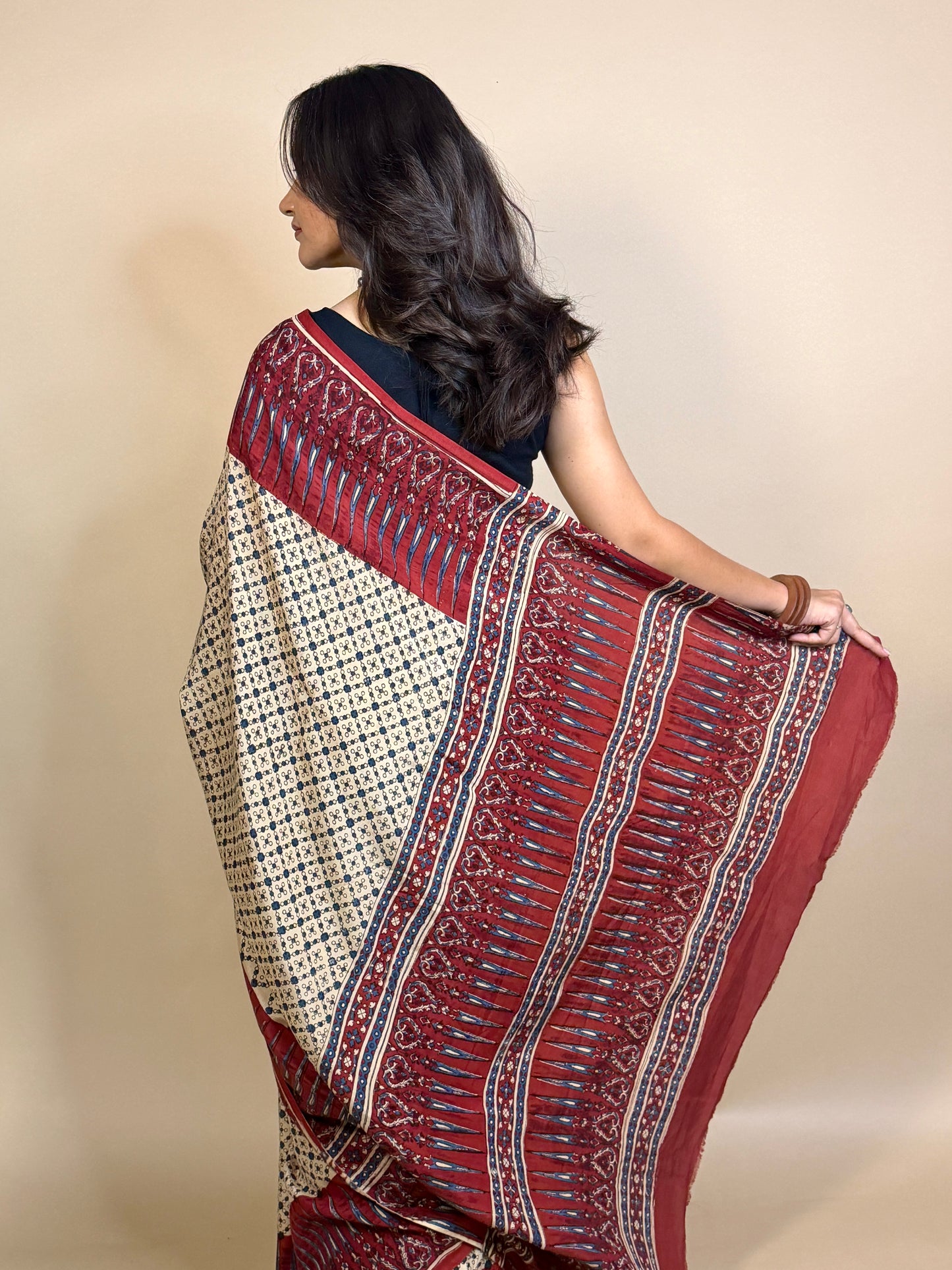 Saudagiri Assamese Silk Handblock Printed Saree