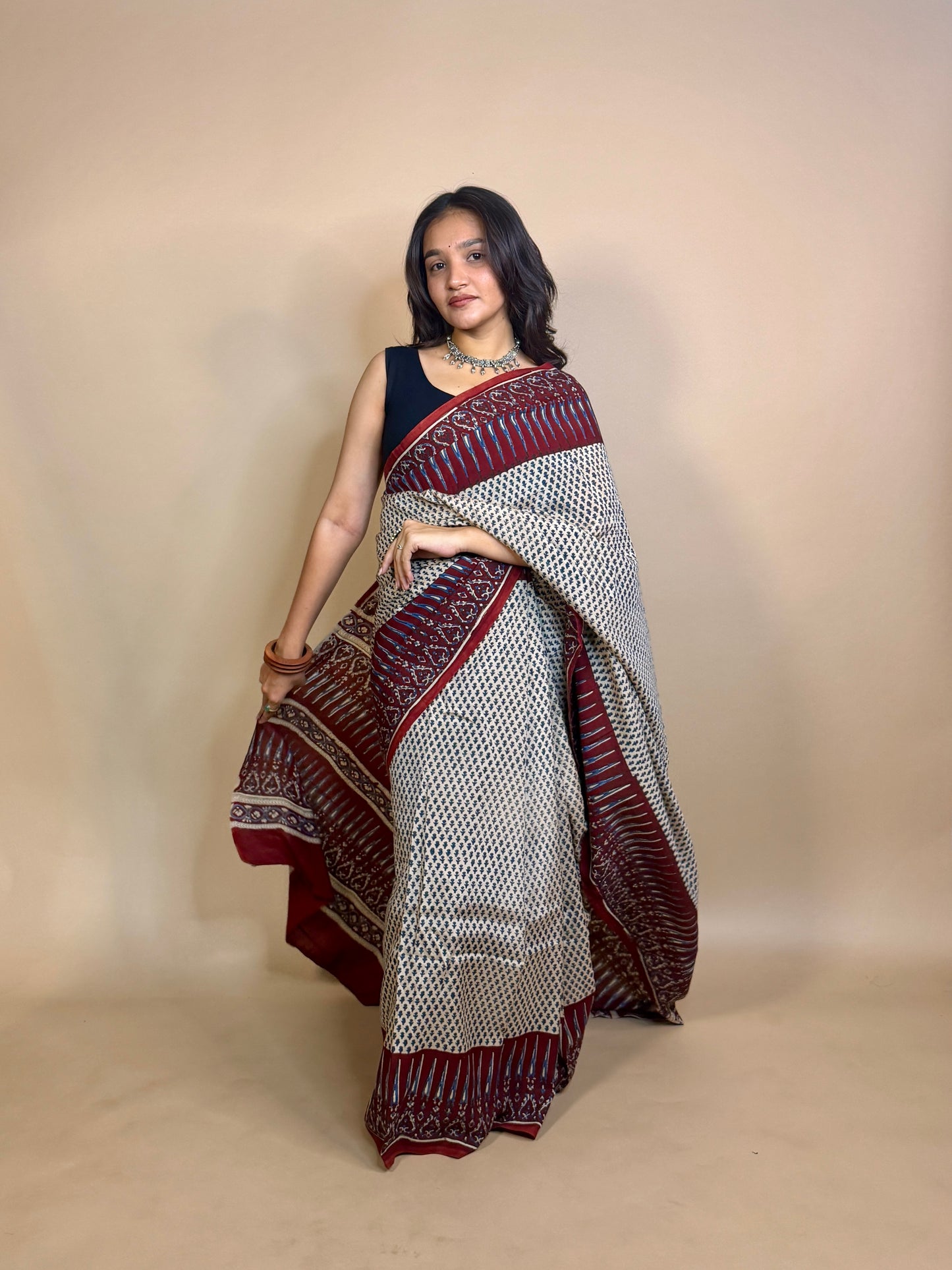 Saudagiri Assamese Silk Handblock Printed Saree