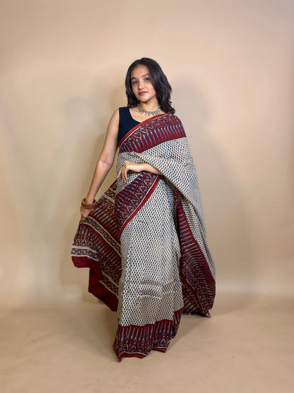 Saudagiri Assamese Silk Handblock Printed Saree