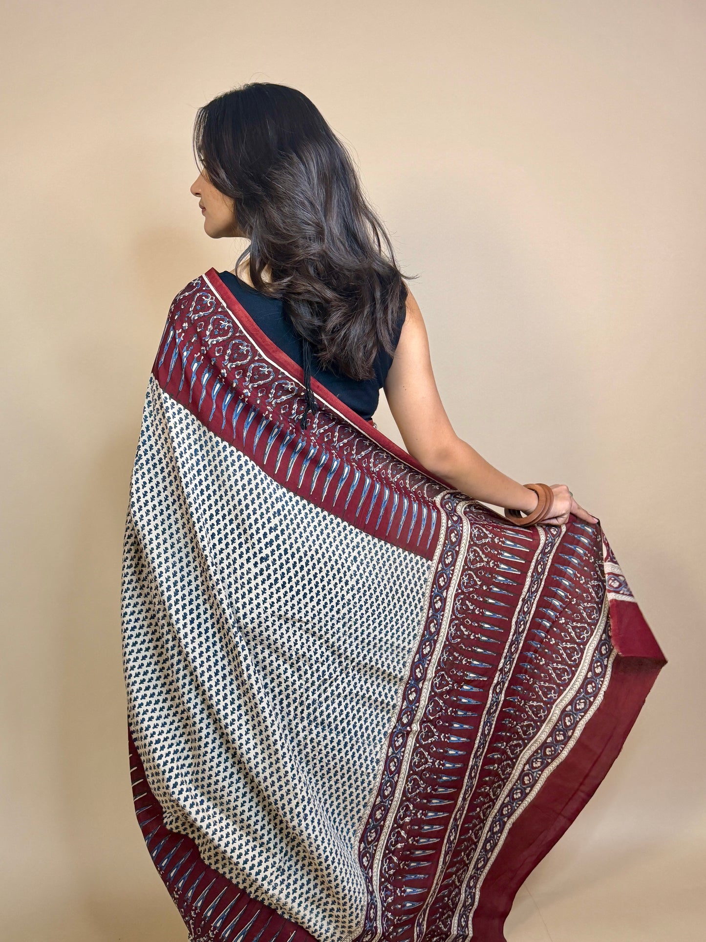 Saudagiri Assamese Silk Handblock Printed Saree