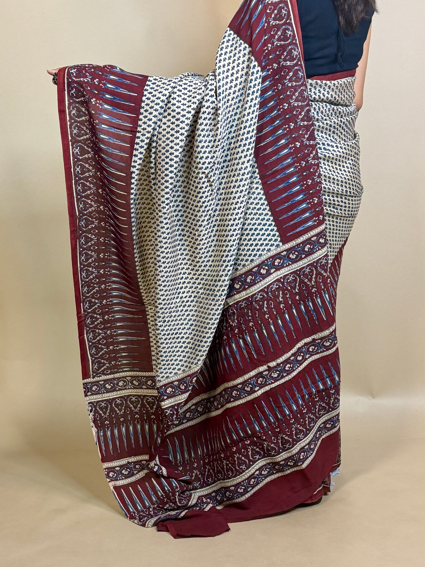 Saudagiri Assamese Silk Handblock Printed Saree