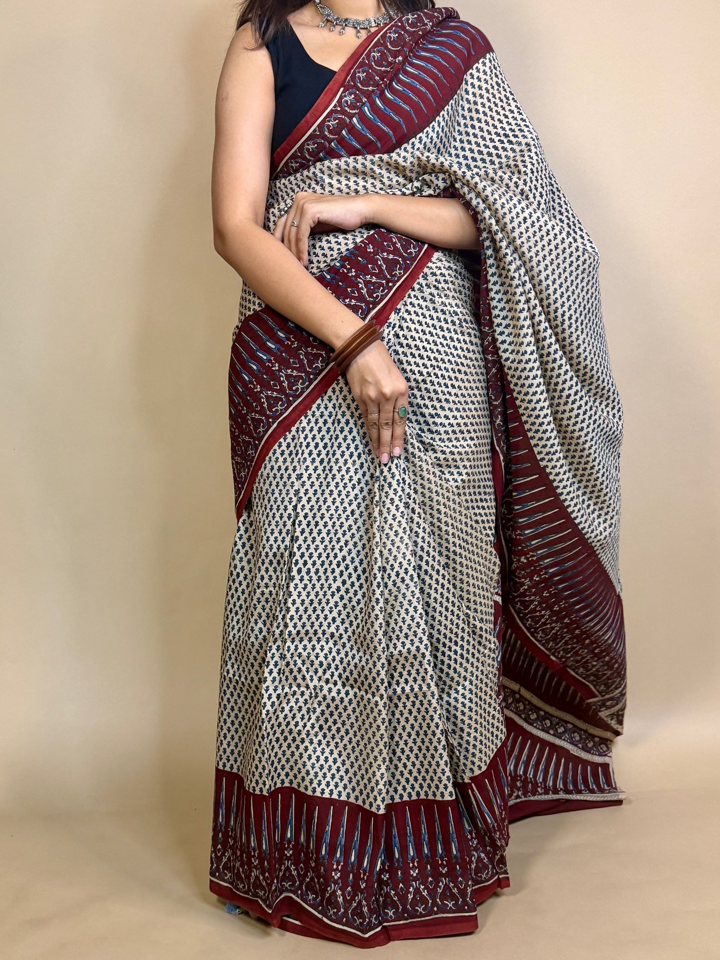 Saudagiri Assamese Silk Handblock Printed Saree