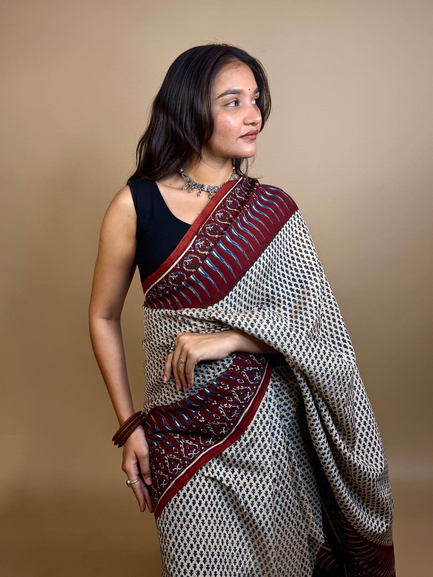 Saudagiri Assamese Silk Handblock Printed Saree