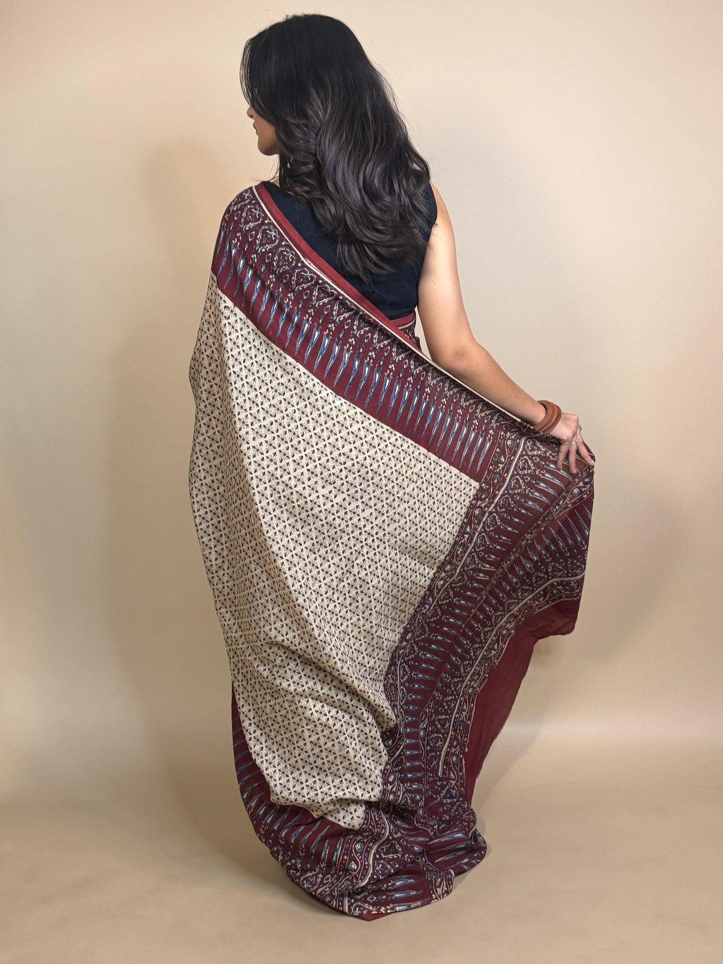 Saudagiri Assamese Silk Handblock Printed Saree