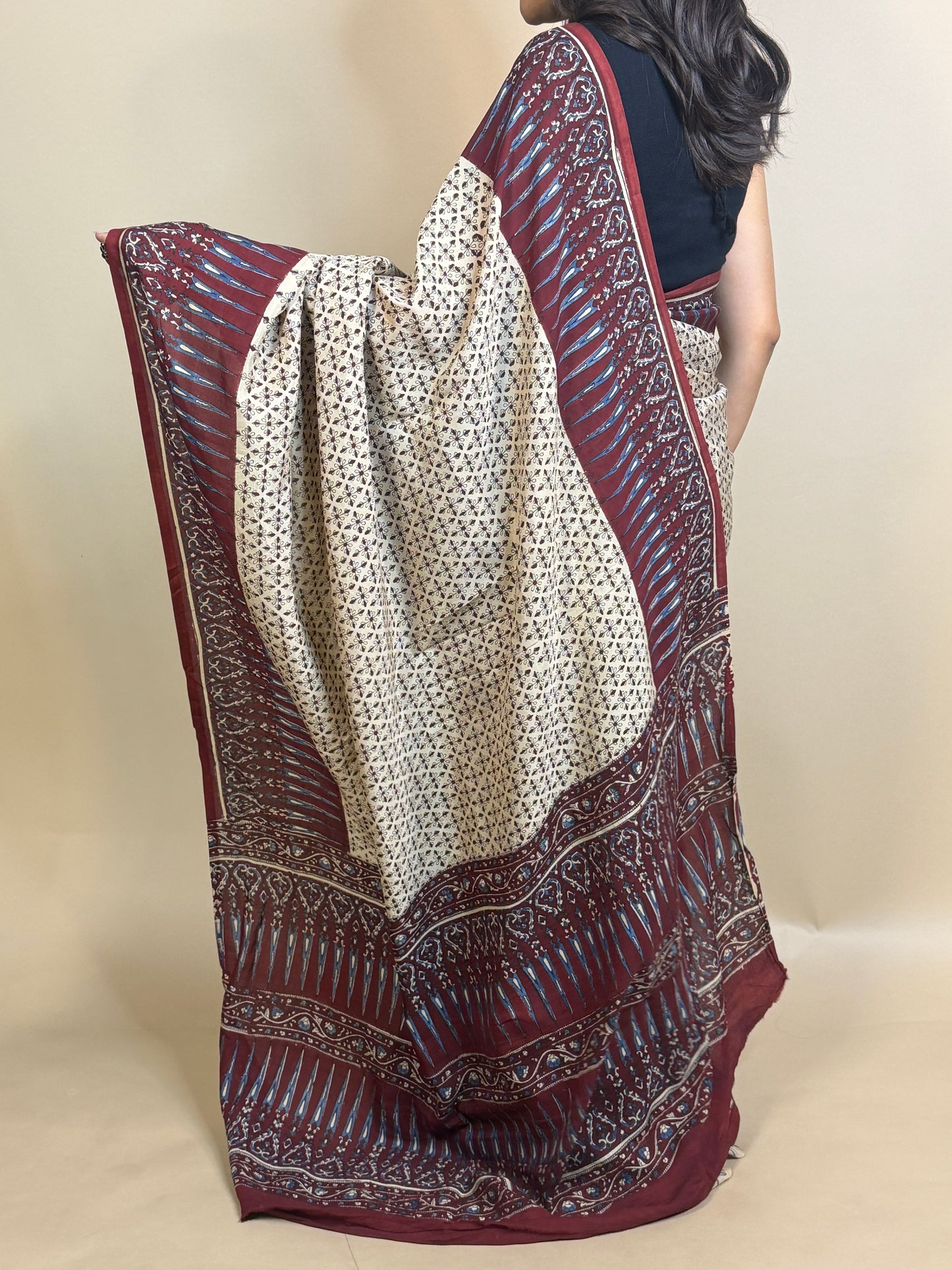 Saudagiri Assamese Silk Handblock Printed Saree