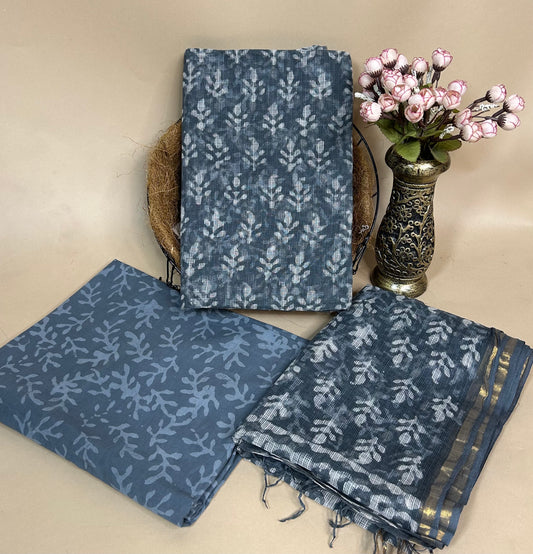 Charcoal Full Kota Handblock Printed Cotton Suit Set