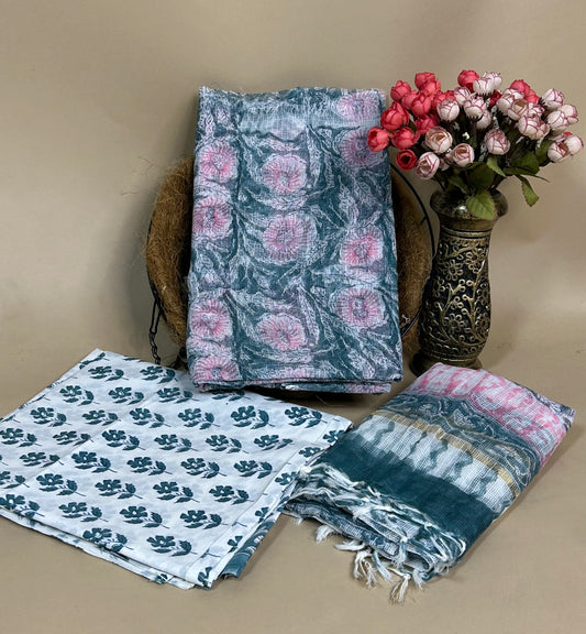 Teal Full Kota Handblock Printed Cotton Suit Set