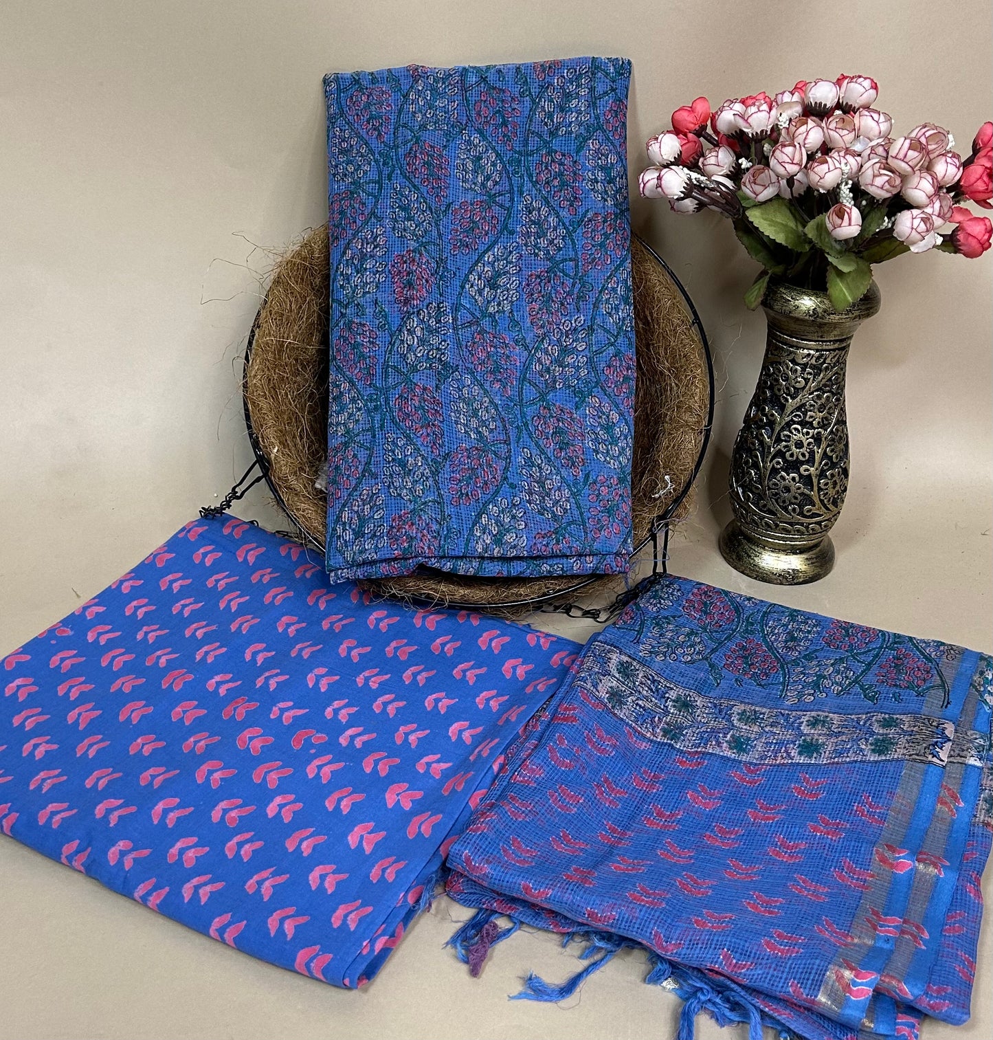 Periwinkle Full Kota Handblock Printed Cotton Suit Set