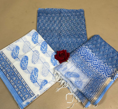 Sky Blue Full Kota Handblock Printed Cotton Suit Set