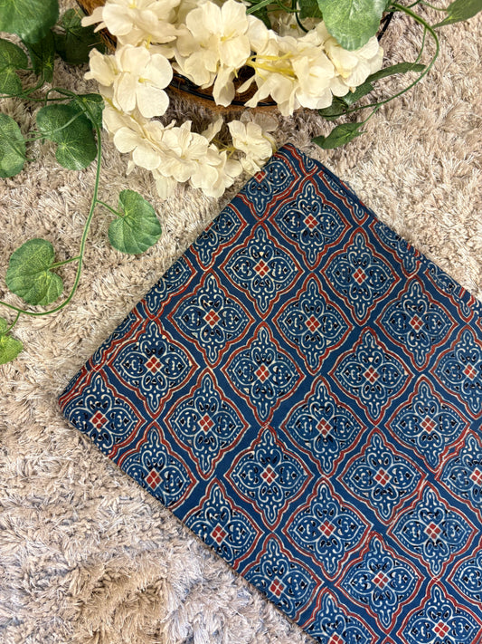 Indigo Blue Super Ajrakh Handblock Printed Fabric | Indigo Blue