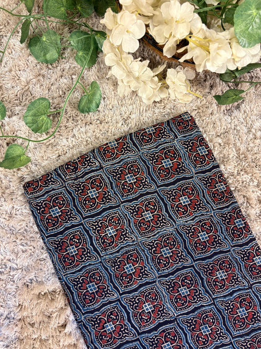 Midnight Navy Super Ajrakh Handblock Printed Fabric | Midnight Navy