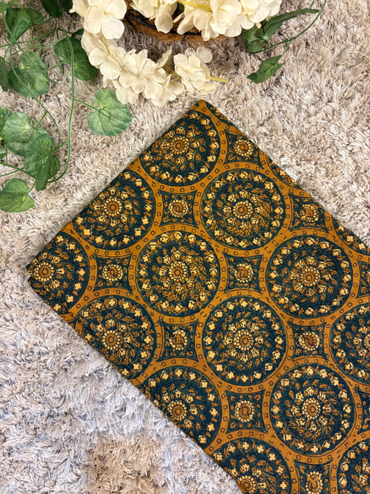 Mustard Super Ajrakh Handblock Printed Fabric | Mustard 