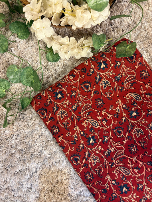 Rust Red Super Ajrakh Handblock Printed Fabric | Rust Red
