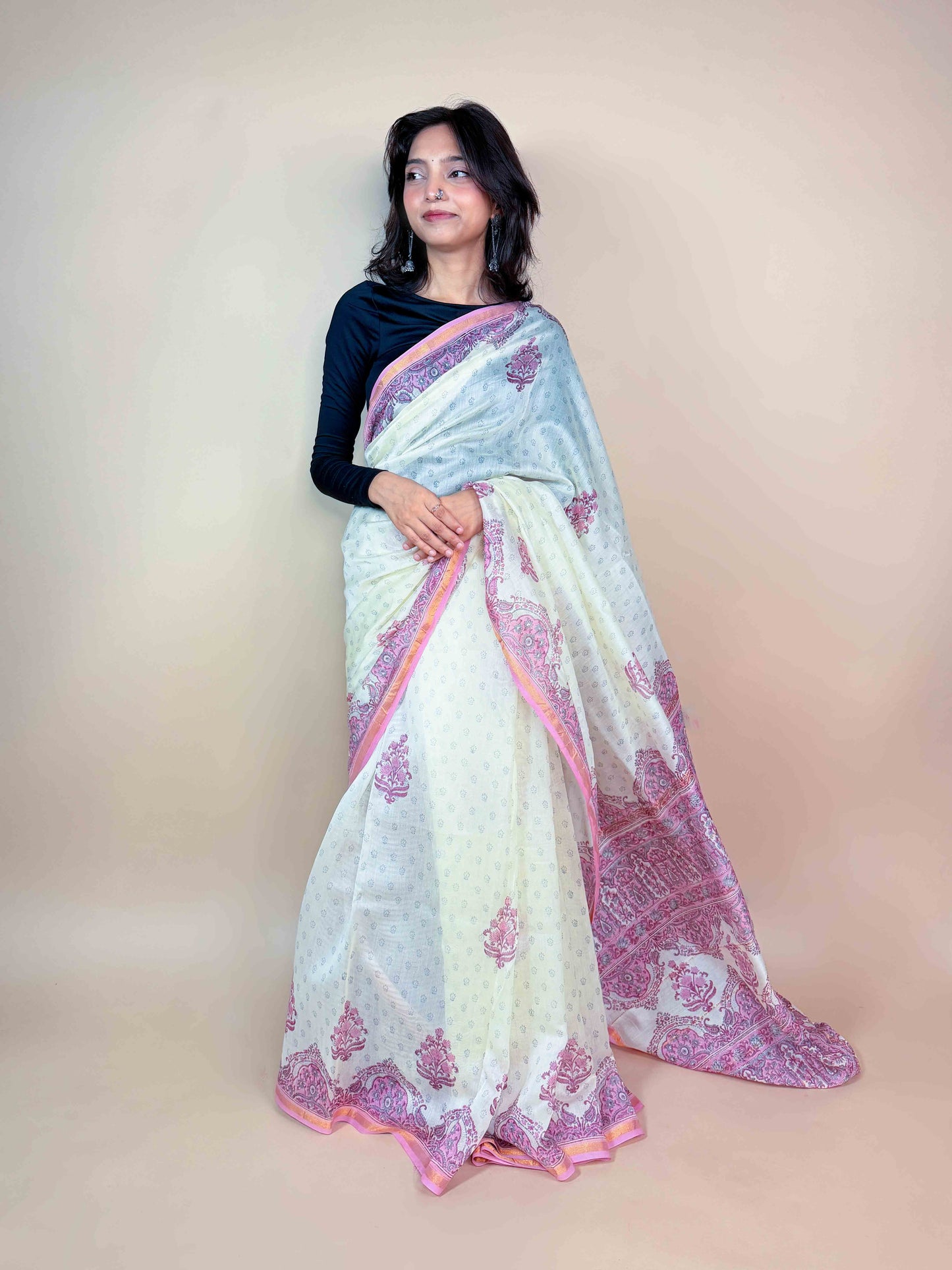 Anokhi Chanderi Handblock Printed Silk Saree