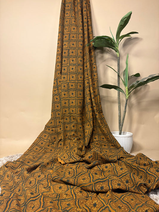 Mustard Super Ajrakh Handblock Printed Fabric
