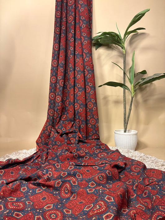 Crimson Red Super Ajrakh Handblock Printed Fabric