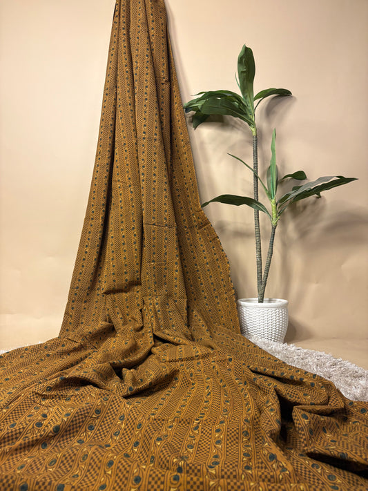 Mustard Super Ajrakh Handblock Printed Fabric | Mustard 