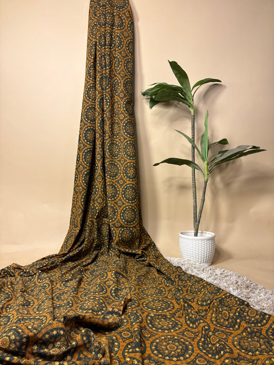 Mustard Super Ajrakh Handblock Printed Fabric | Mustard 
