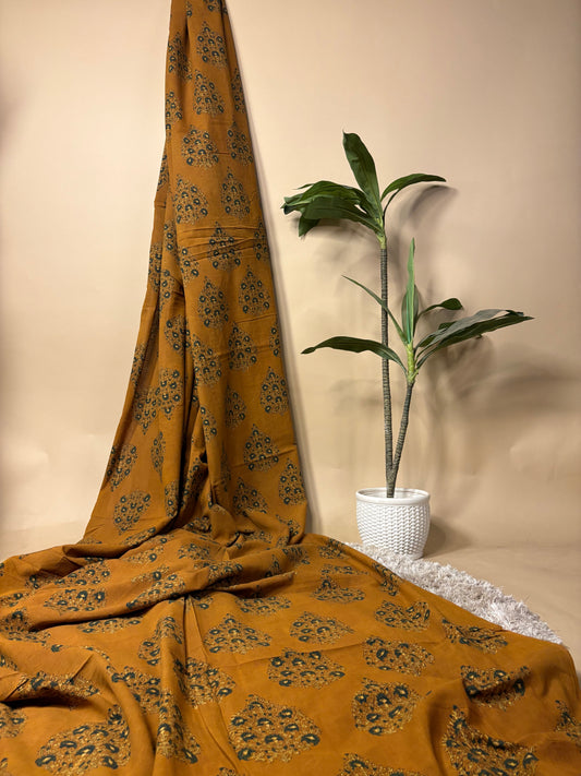 Mustard Super Ajrakh Handblock Printed Fabric | Mustard