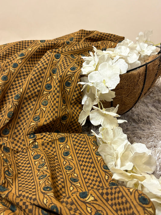 Mustard Super Ajrakh Handblock Printed Fabric | Mustard 