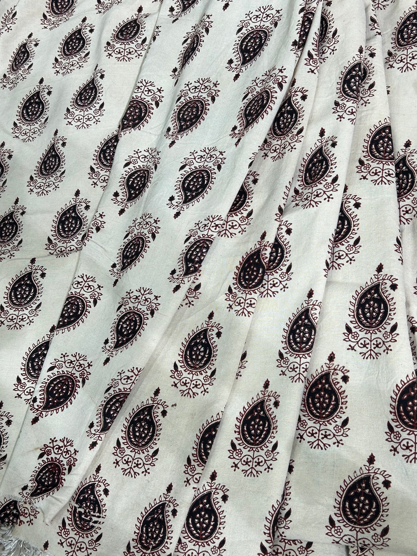 Off White Ornamental Paisley Fakira Print Hand Block Printed Fabric